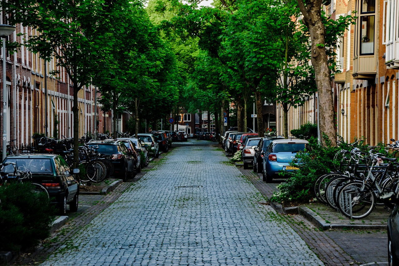 Image - street city houses cars bicycles