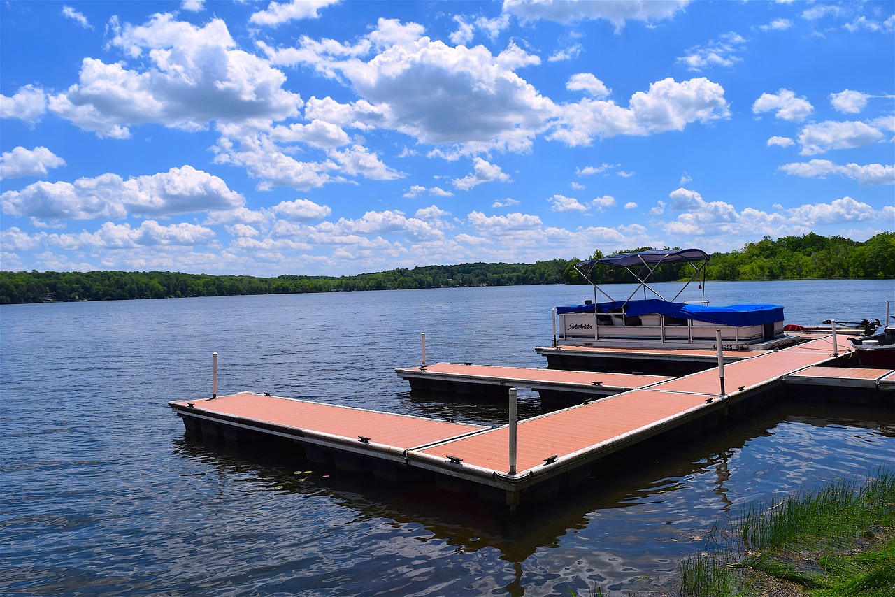Image - dock lake sunny clouds water