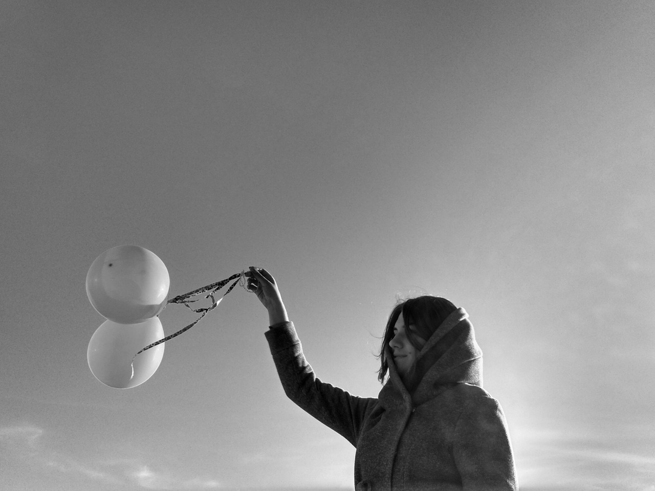 Image - girl bw minimalism balloons one