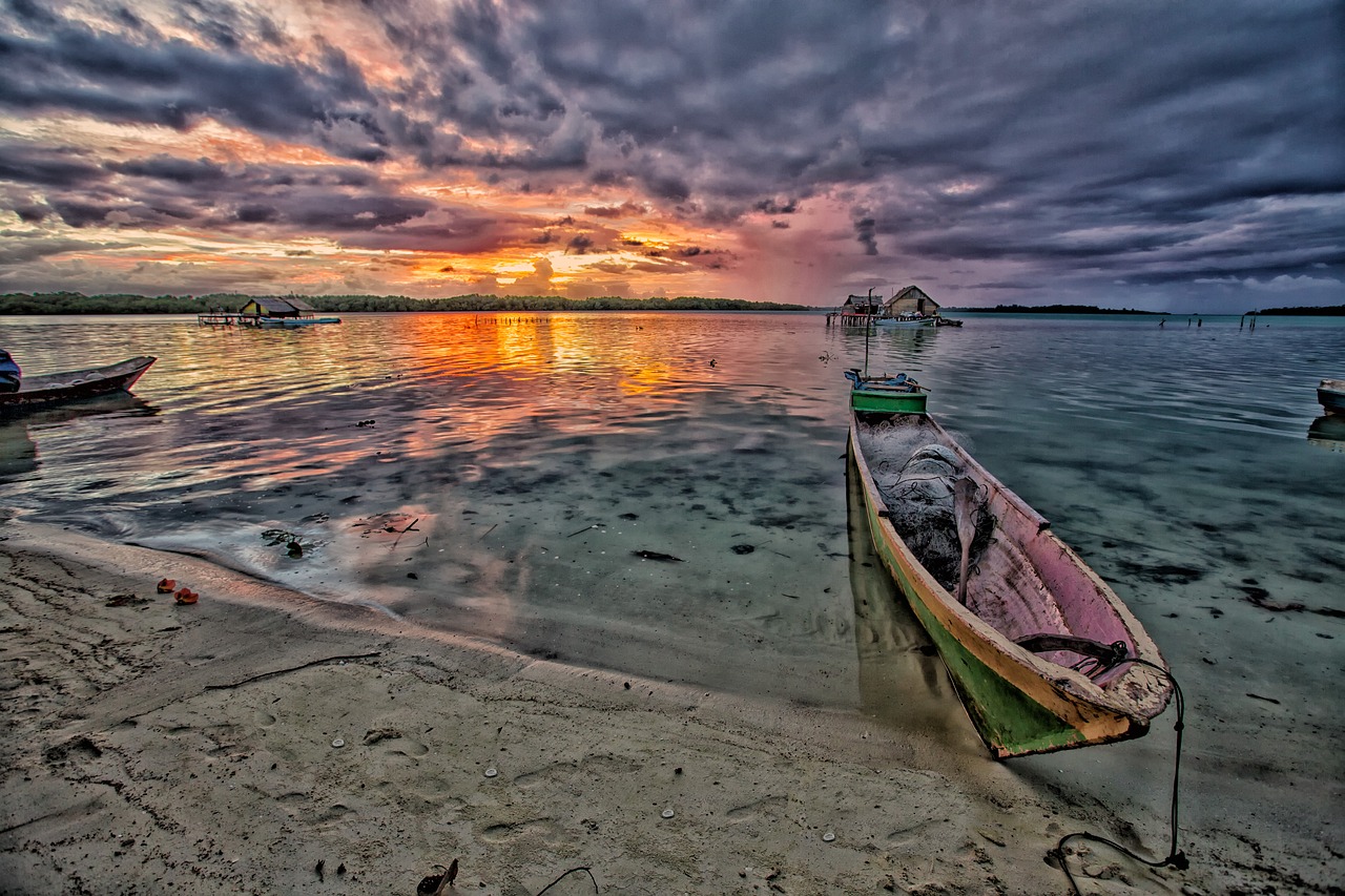 Image - at dusk lagoon dugout canoe