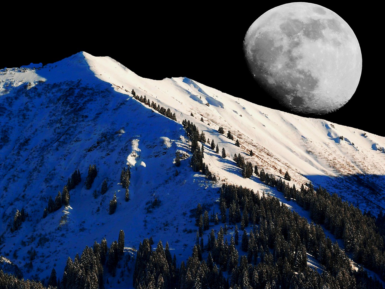 Image - winter moon snow cold wintry