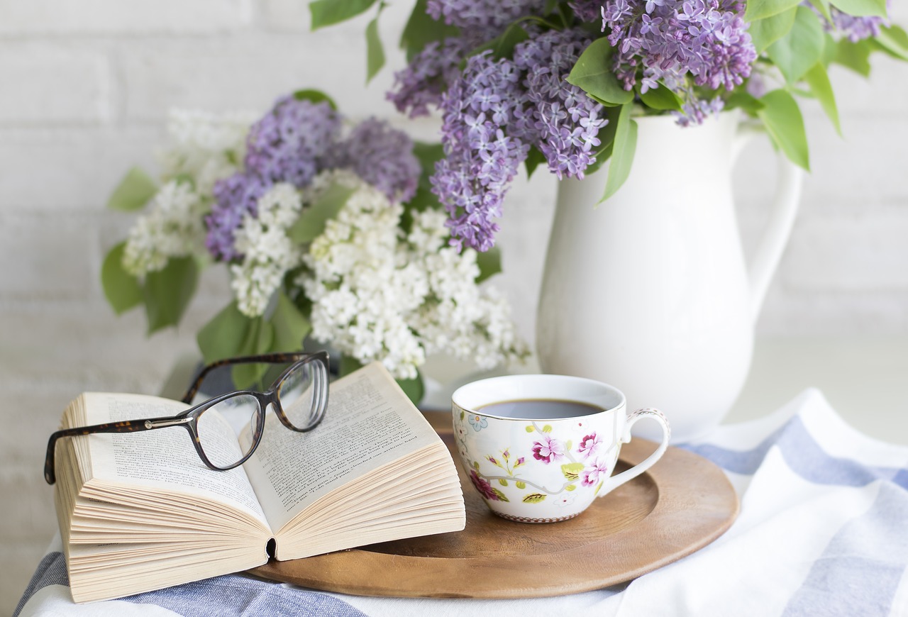 Image - coffee book flowers setting