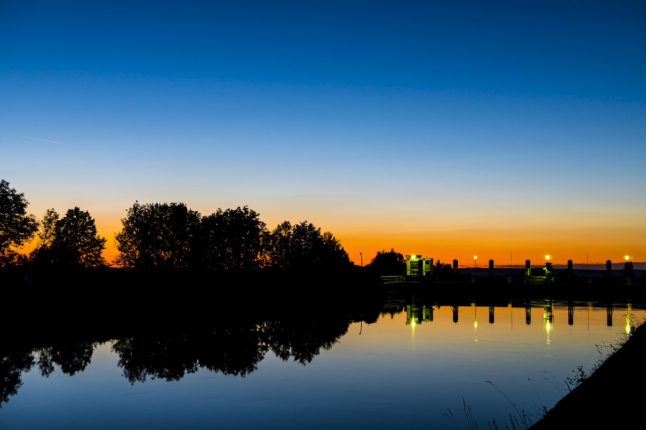 Image - weir river mirroring water sunset