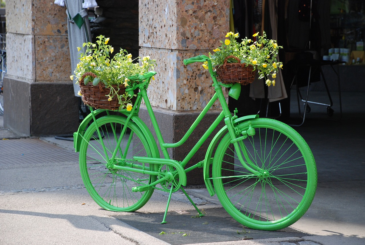 Image - bike green flowers colorful bike