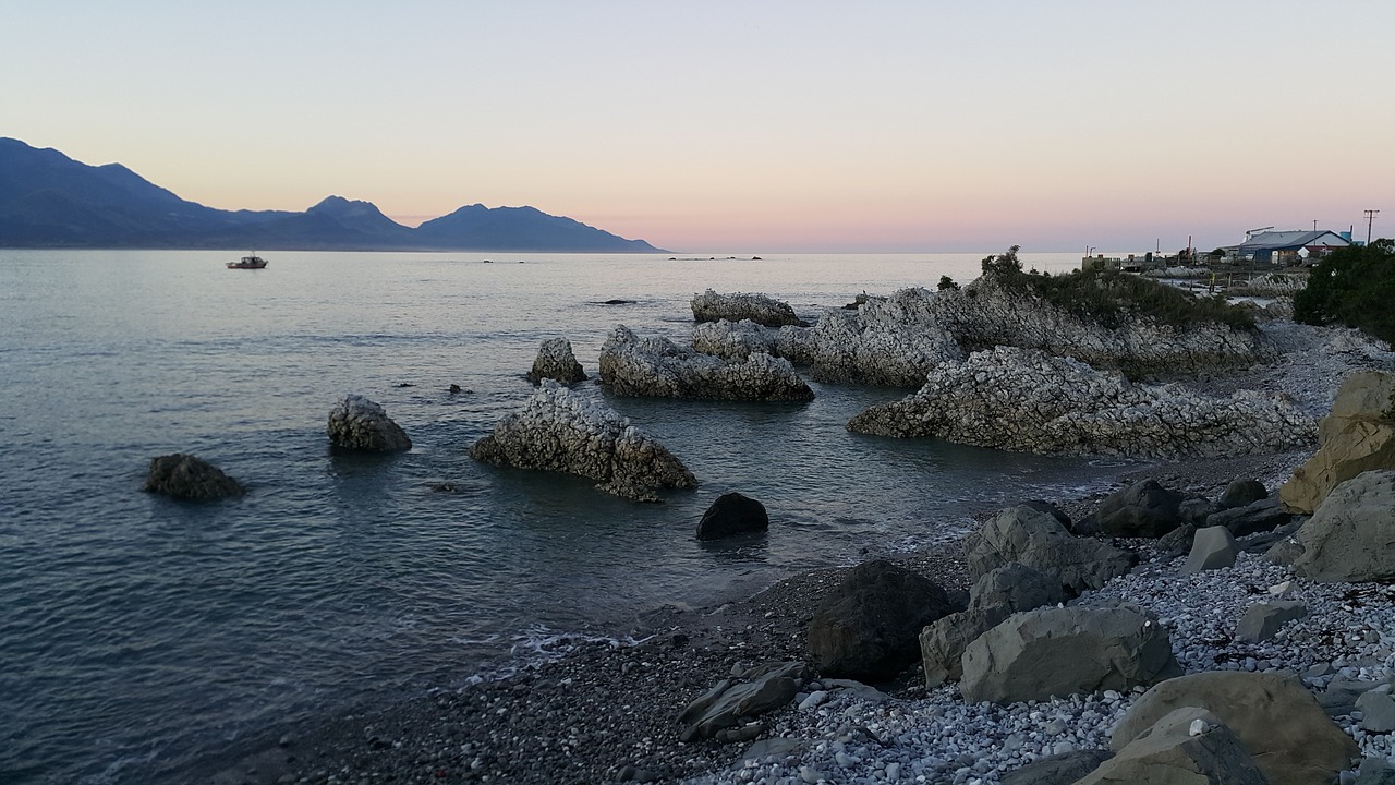 Image - shore line evening sea rocks water