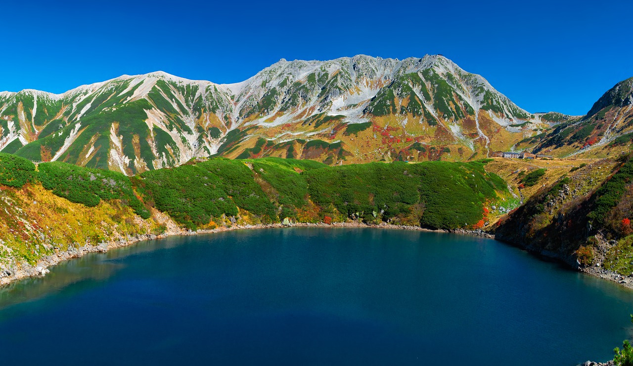 Image - volcanic lake mountainous landscape