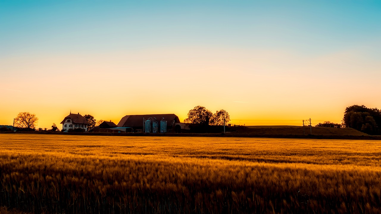 Image - sunset dusk farm barn house field