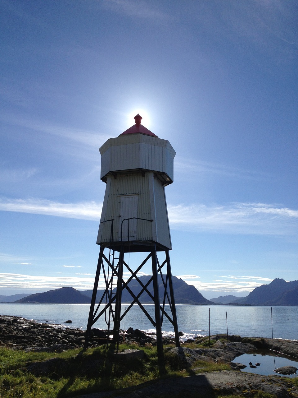 Image - lighthouse sun sunset sea