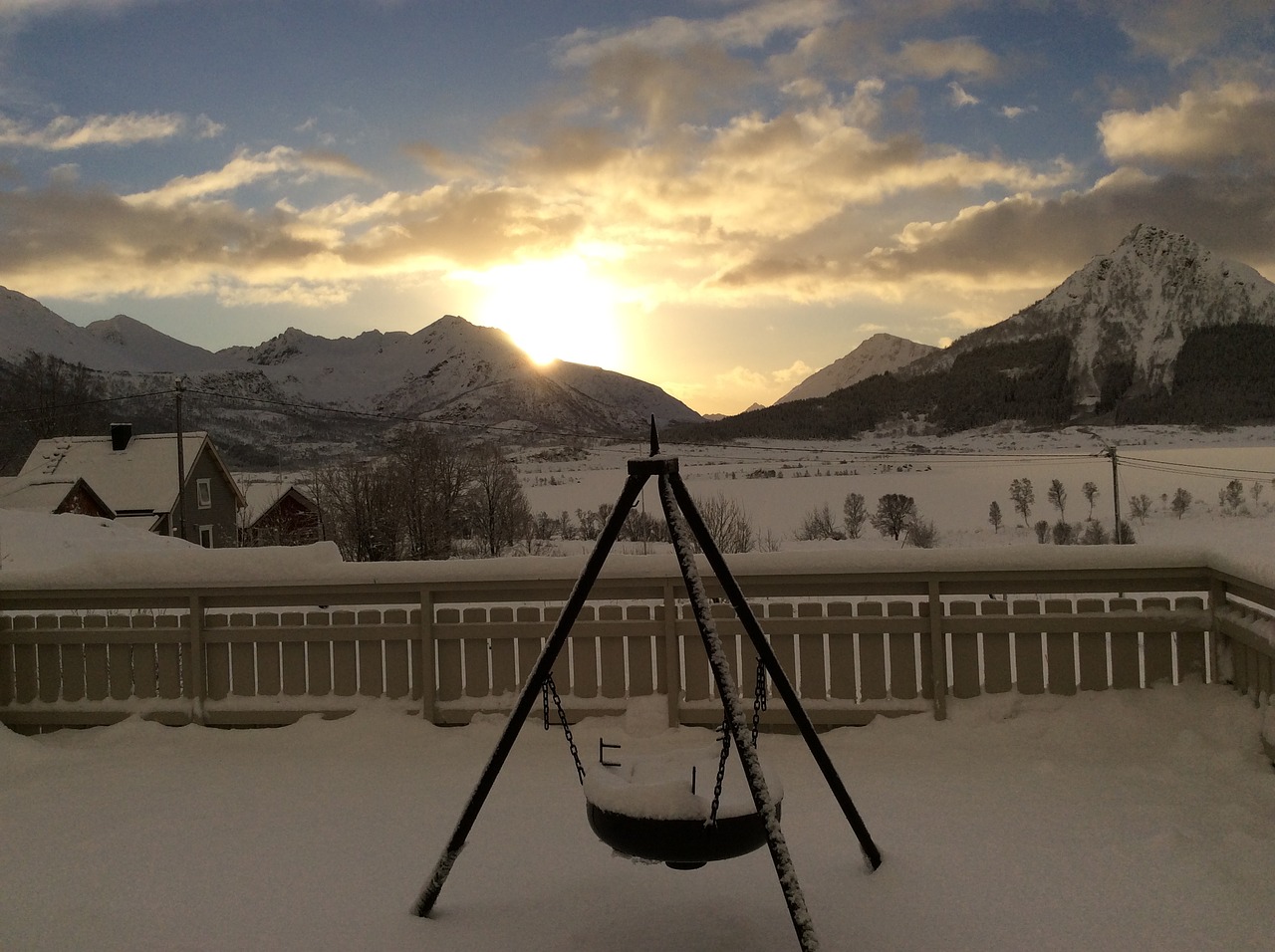 Image - sunset winter mountain clouds sky