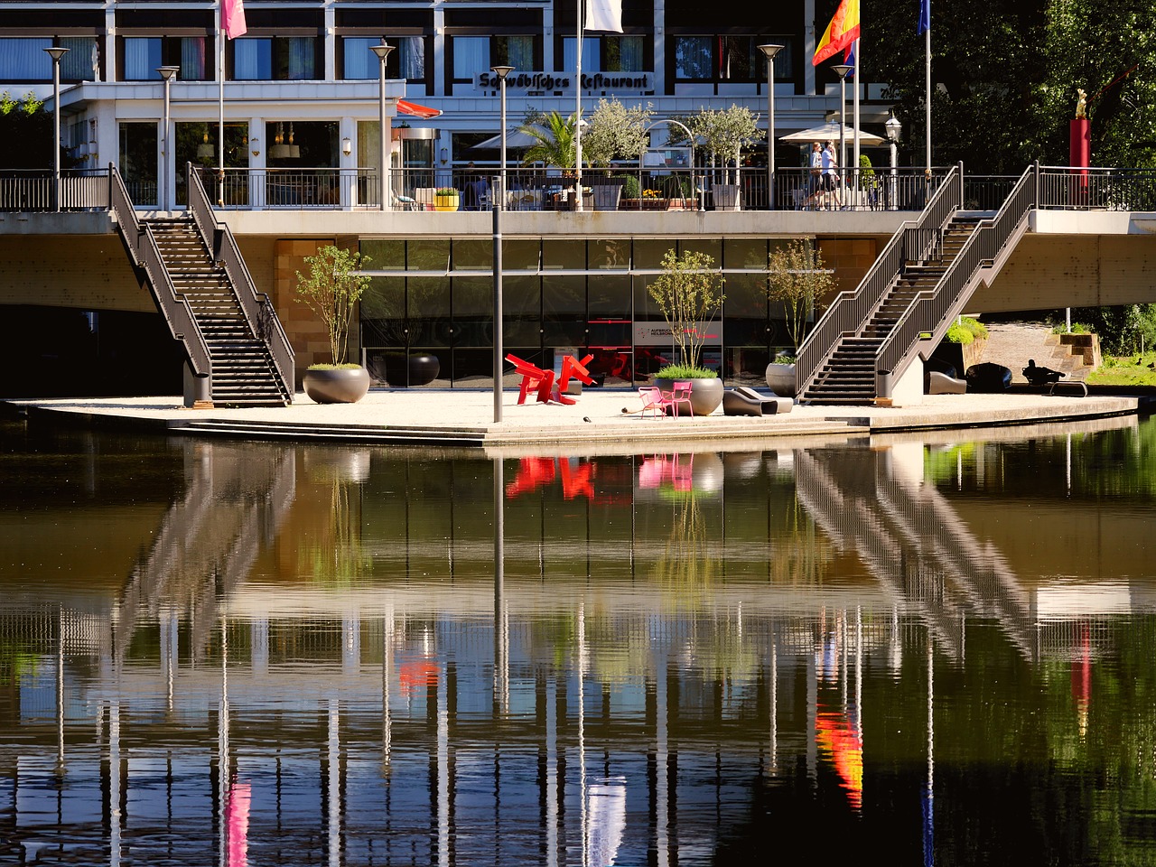 Image - neckar river island bridge summer