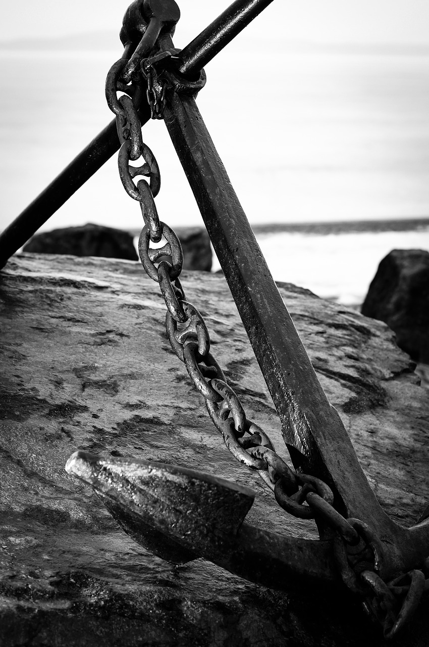 Image - anchor stone rock chain bw huge