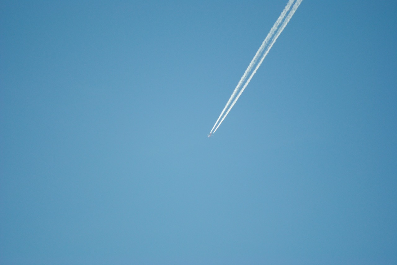 Image - contrail aircraft sky blue fly