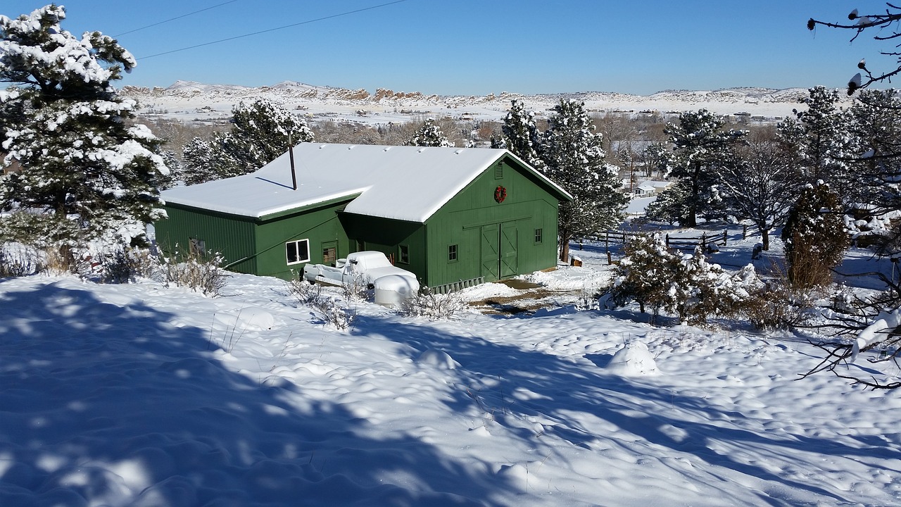 Image - winter scene green barn colorado