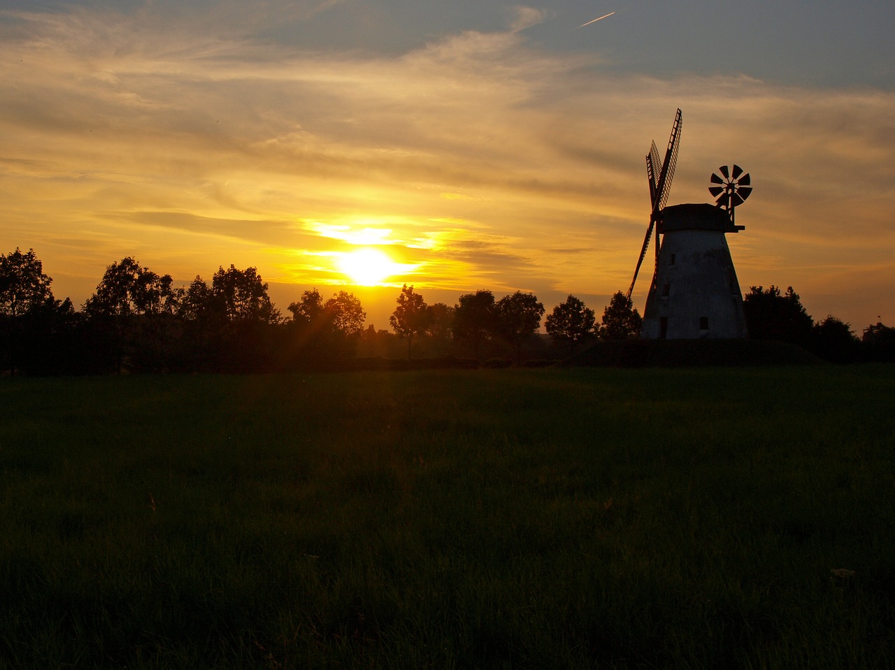 Image - windmill field landscape sunset