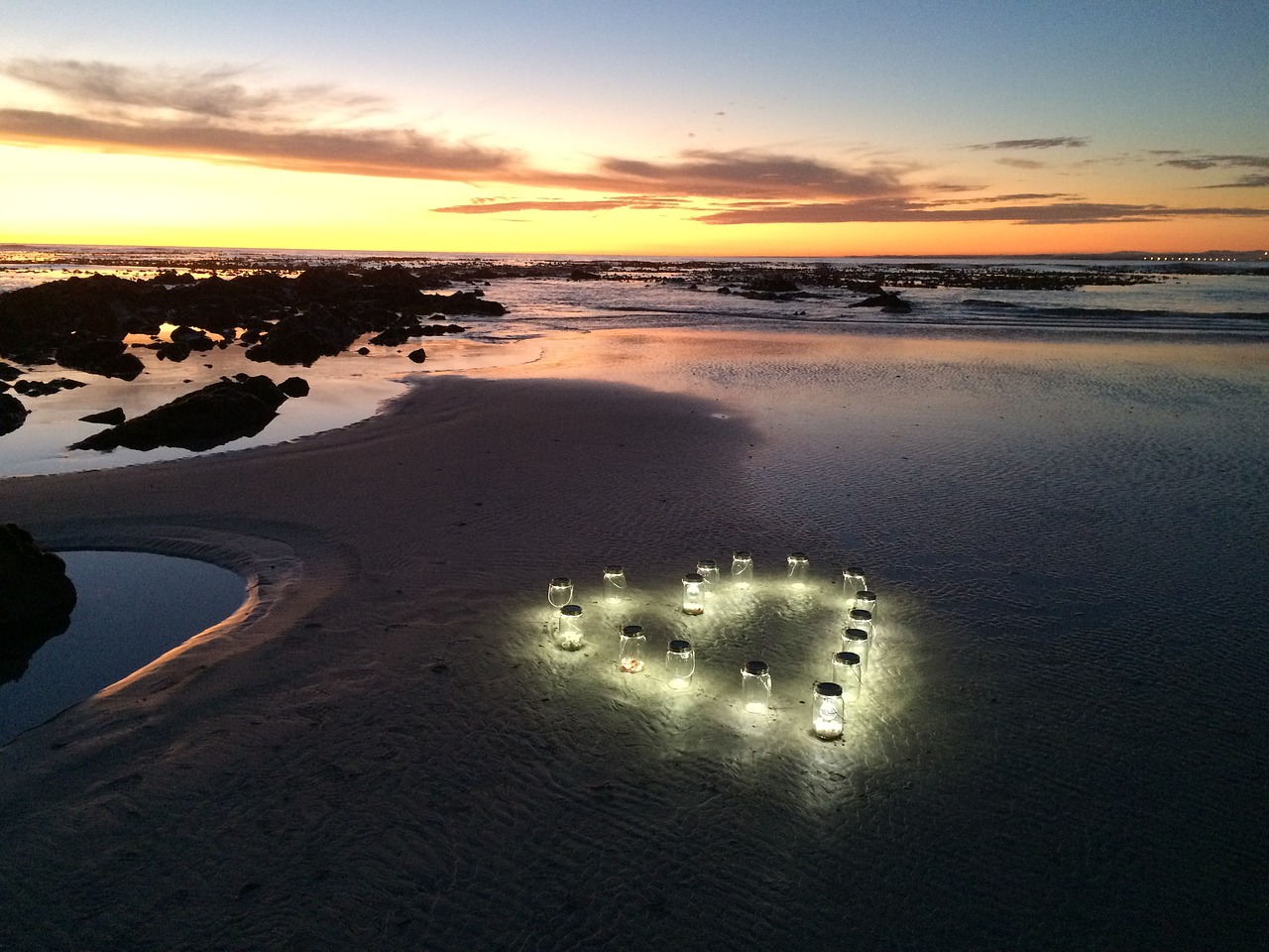 Image - sunset lanterns beach love