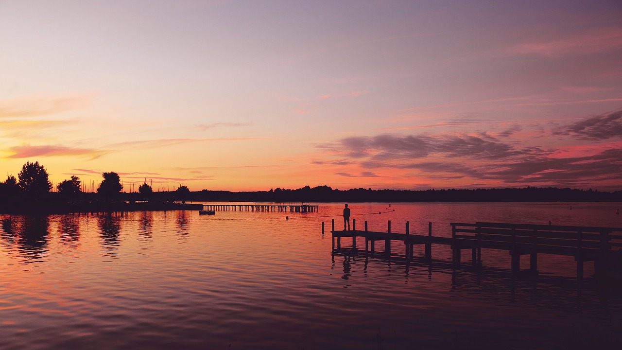 Image - sunset water person lake sea web