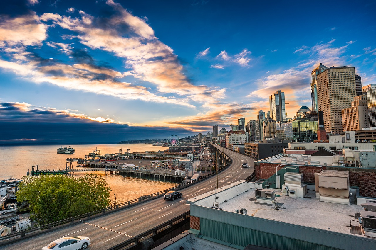 Image - seattle sunset marina harbor sky