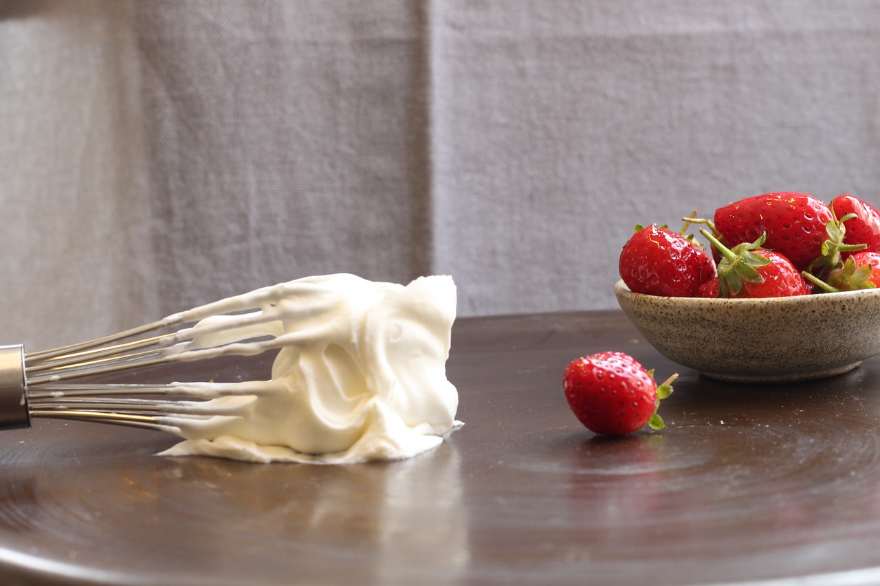 Image - strawberries cream whisk sweet