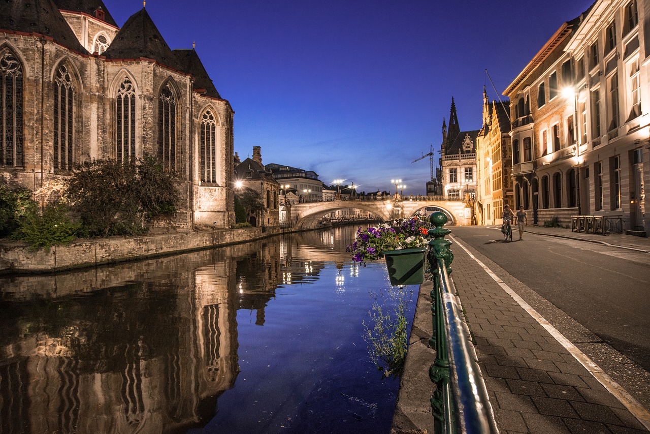 Image - night ghent belgium river canal