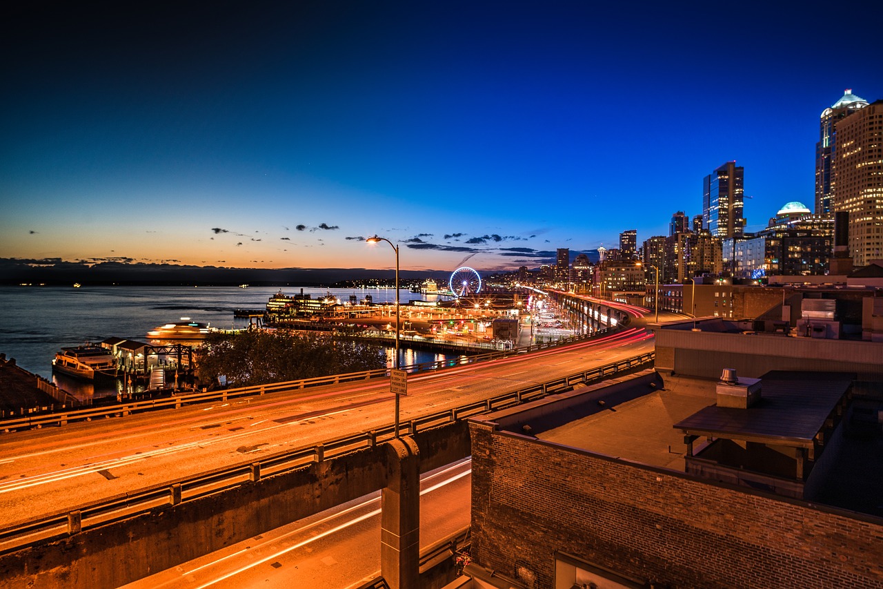 Image - nightscape city seattle highway