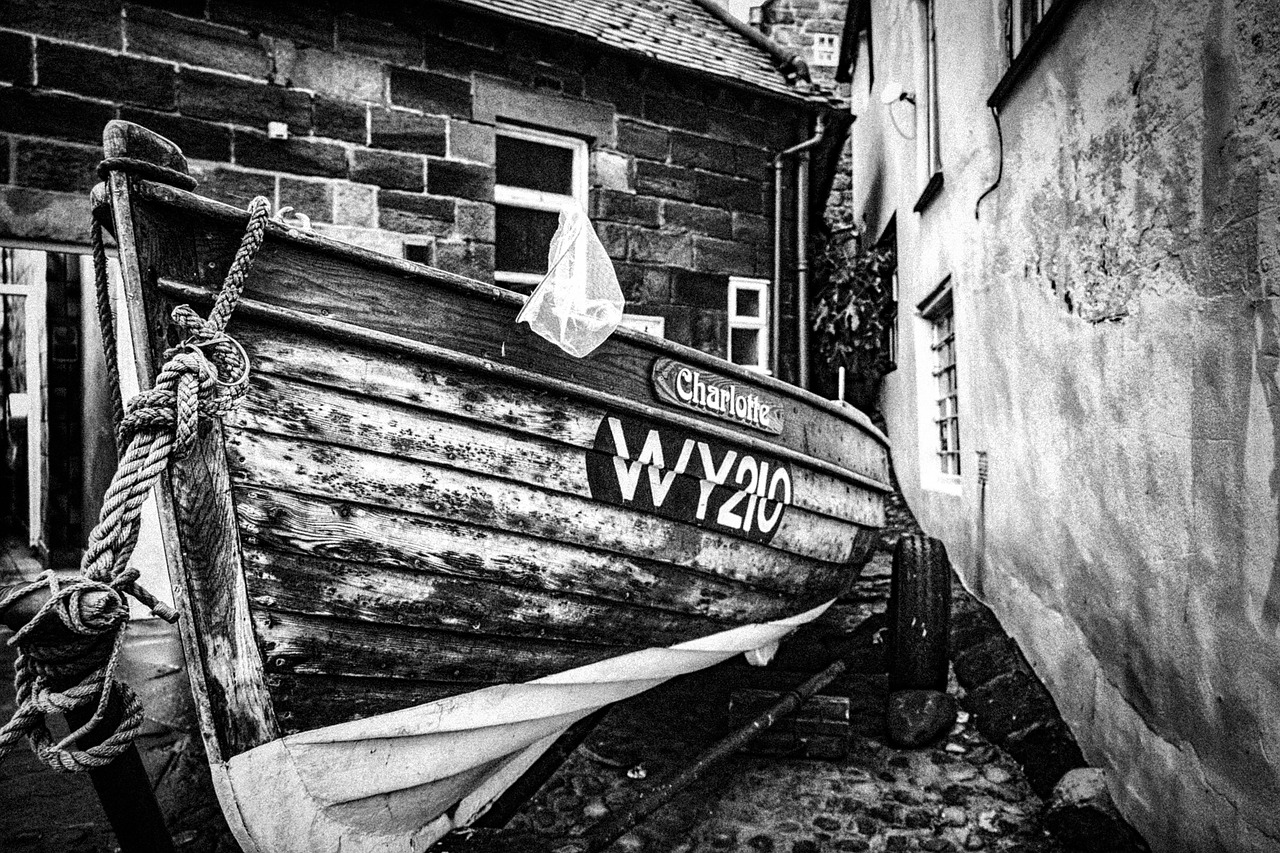Image - black and white boat fishing water