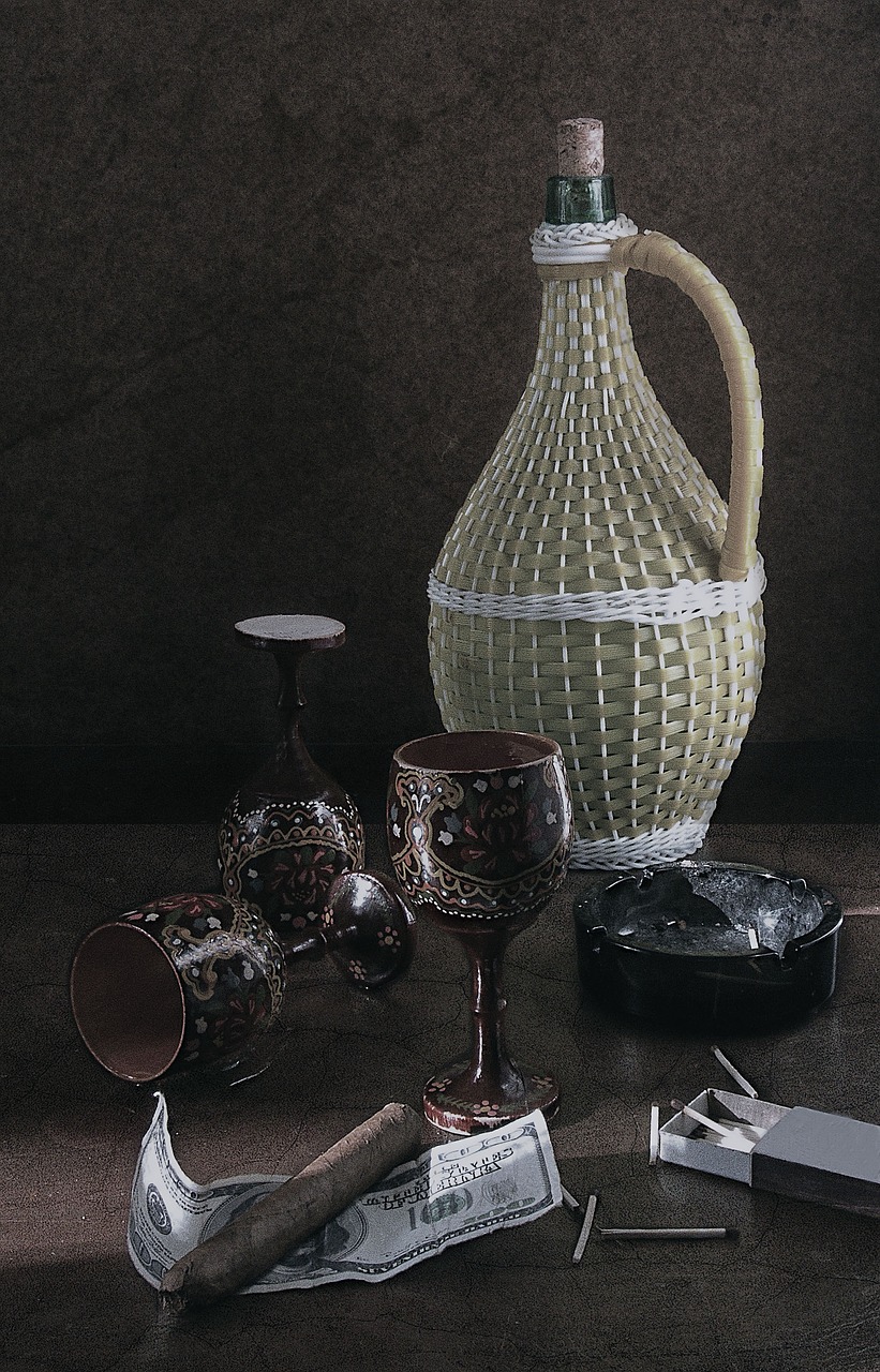 Image - still life cigar wine glasses