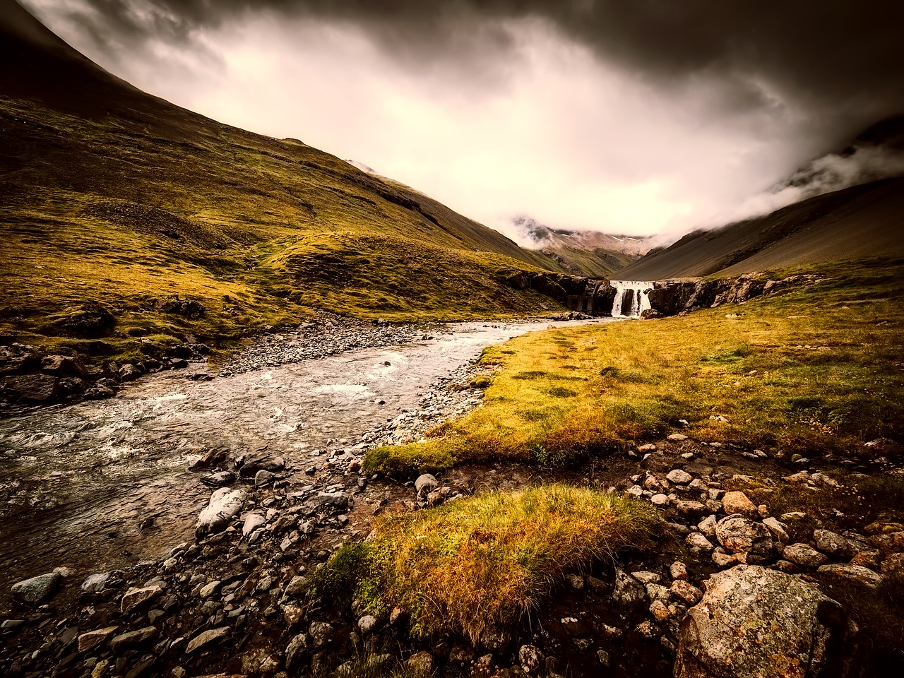 Image - iceland landscape mountains stream