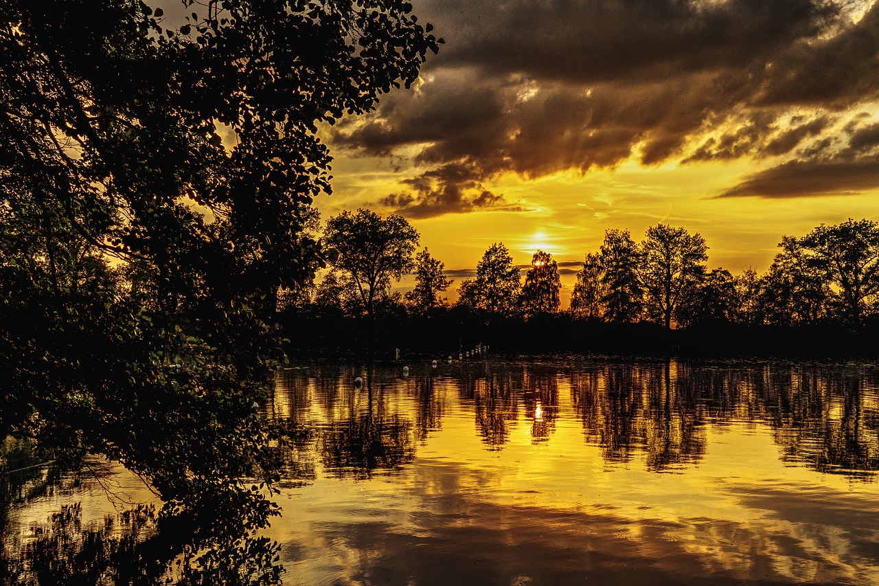 Image - sunset lake mirroring abendstimmung