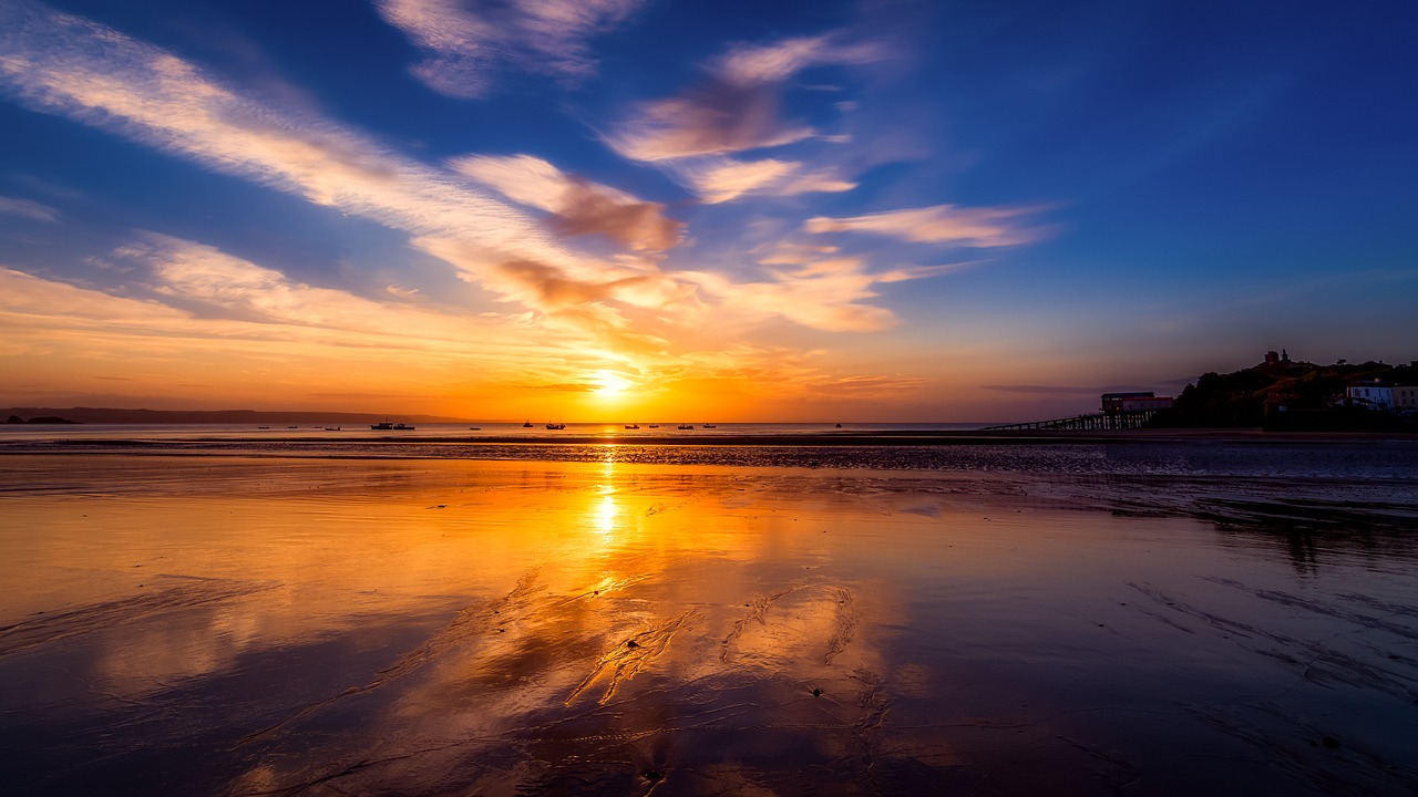 Image - sunrise beach sand ocean sea sky