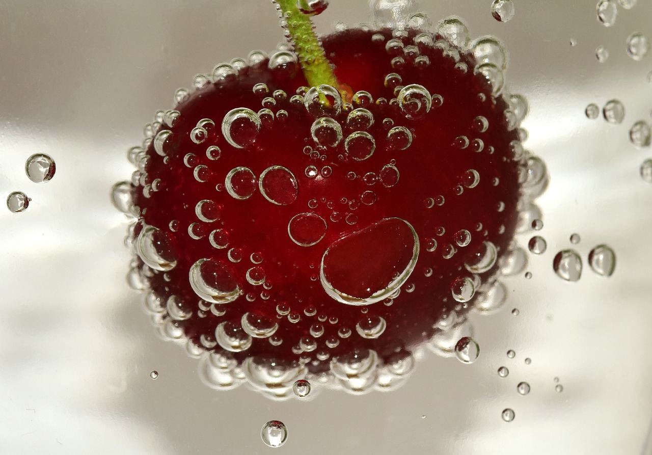 Image - cherry blow water bubbles water