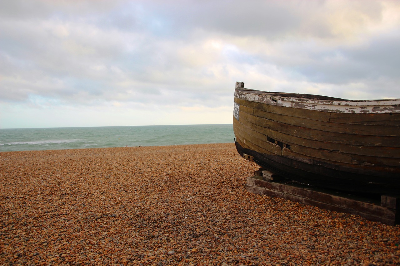 Image - boat abandoned beach shore sky