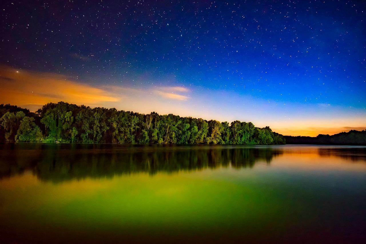 Image - sunset dusk stars hdr lake water