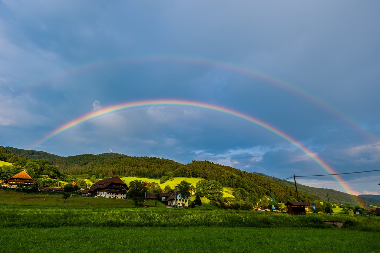 Image - rainbow sun rain nature sky