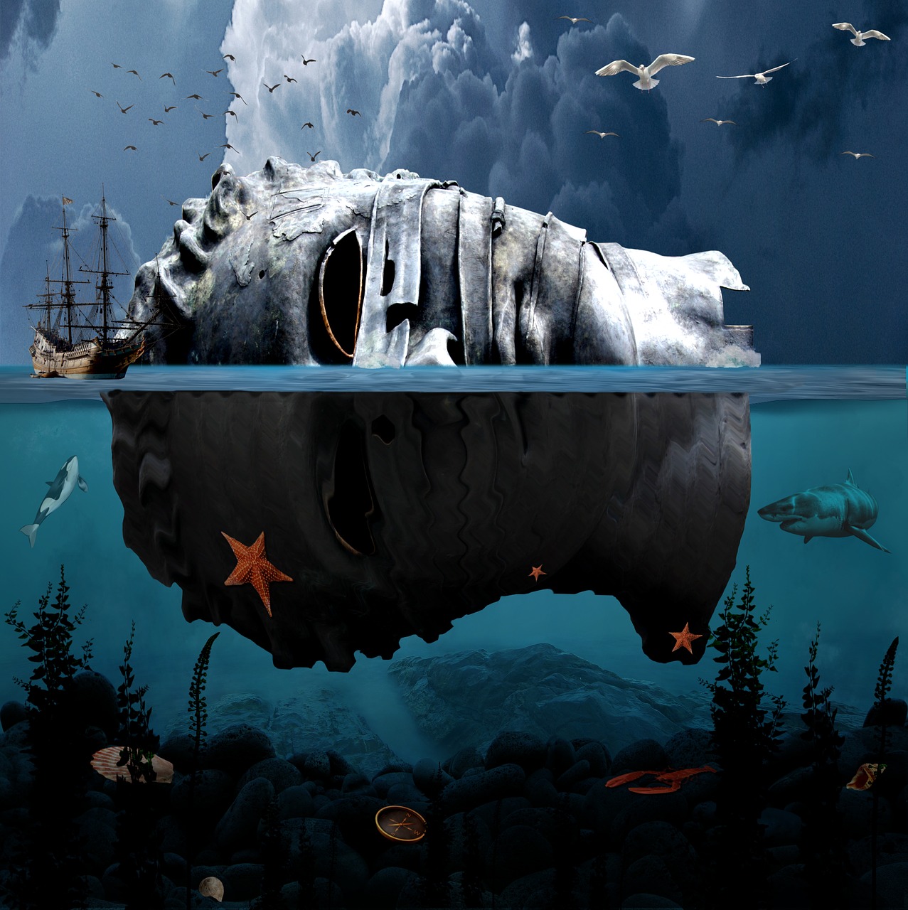 Image - underwater statues ships