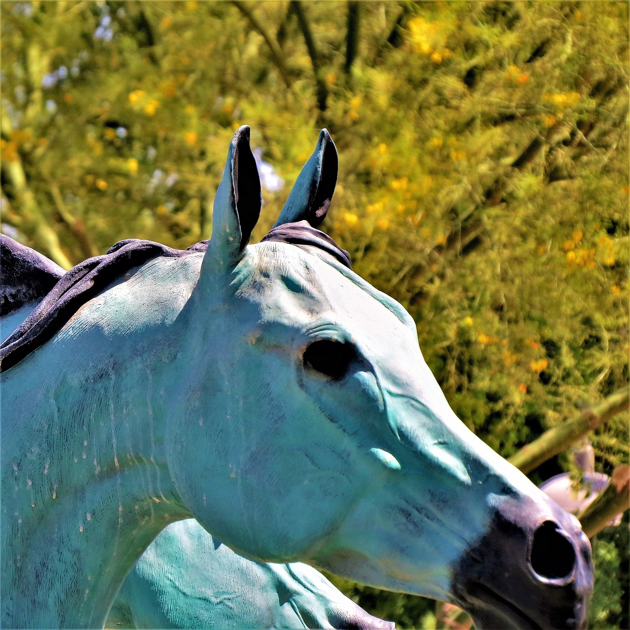 Image - horse statue metal blue fountain