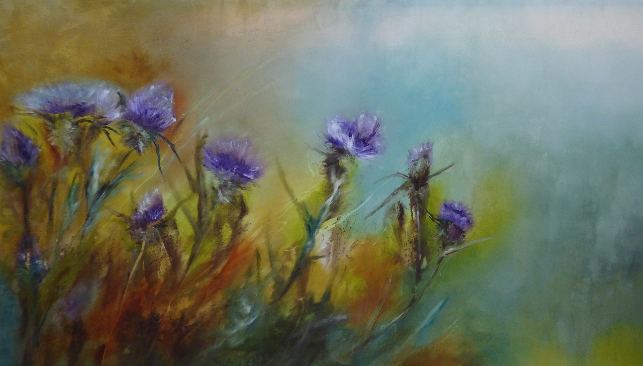 Image - thistles oil fabric painting