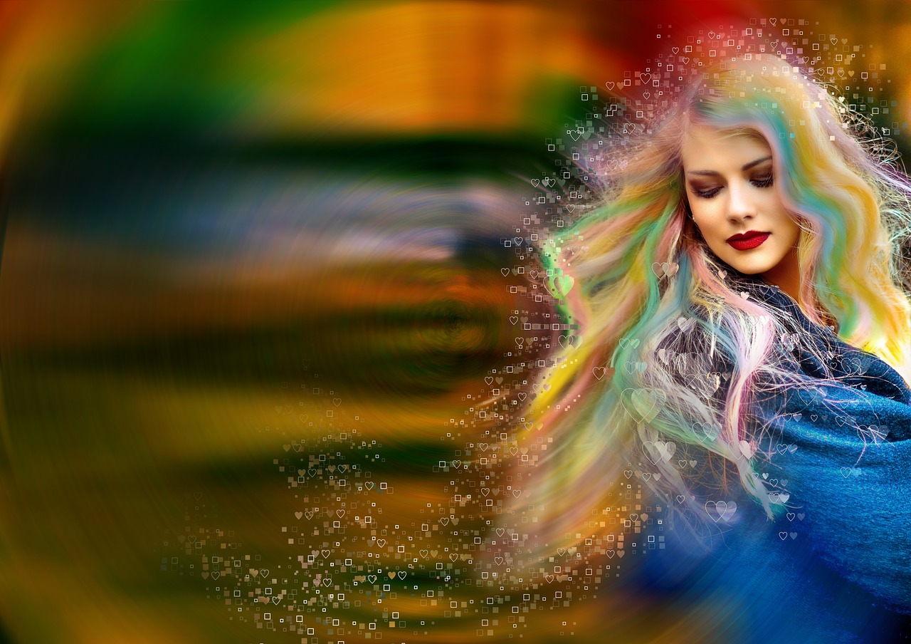 Image - woman blonde hair painted colorful