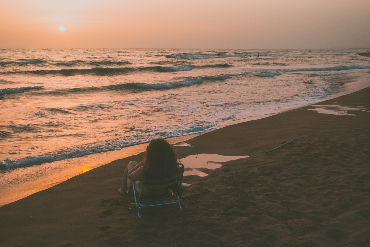 Image - sunset landscape beach girl