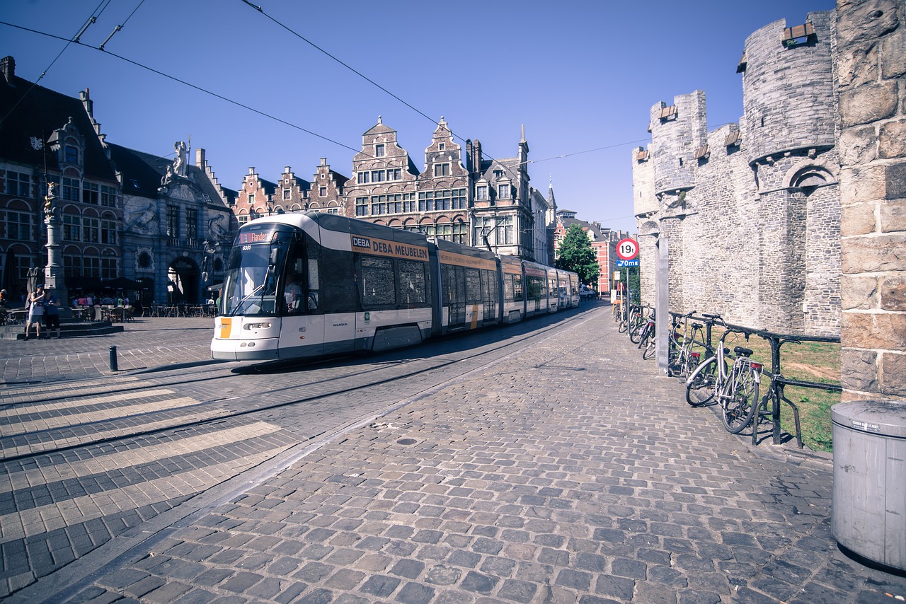 Image - tram ghent downtown stone street