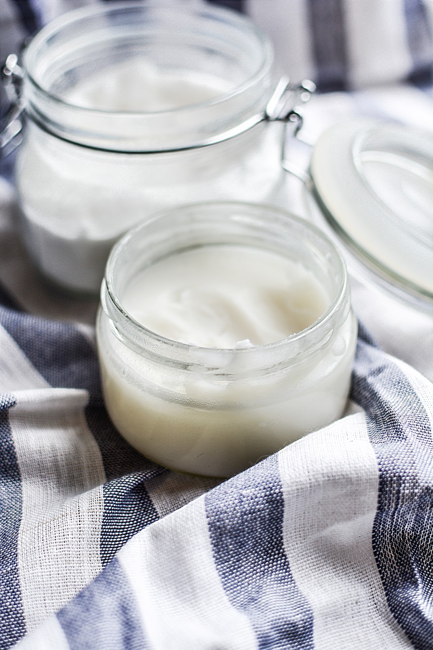 Image - coconut oil oil white glass jar