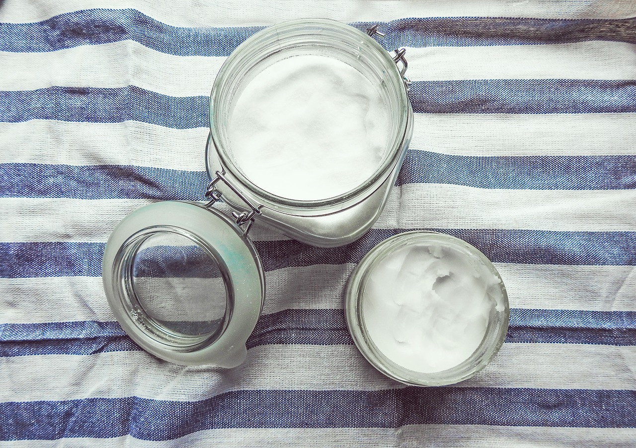 Image - coconut oil oil white glass jar