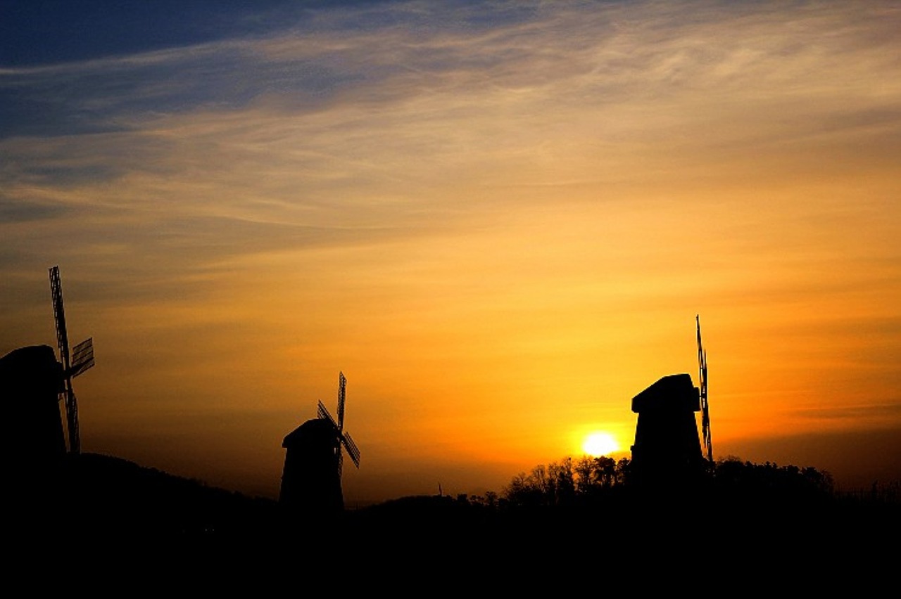 Image - sunrise windmill cloud wood spring