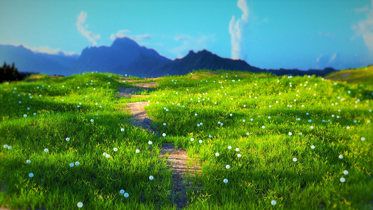 Image - mountain grass dandelion 3d