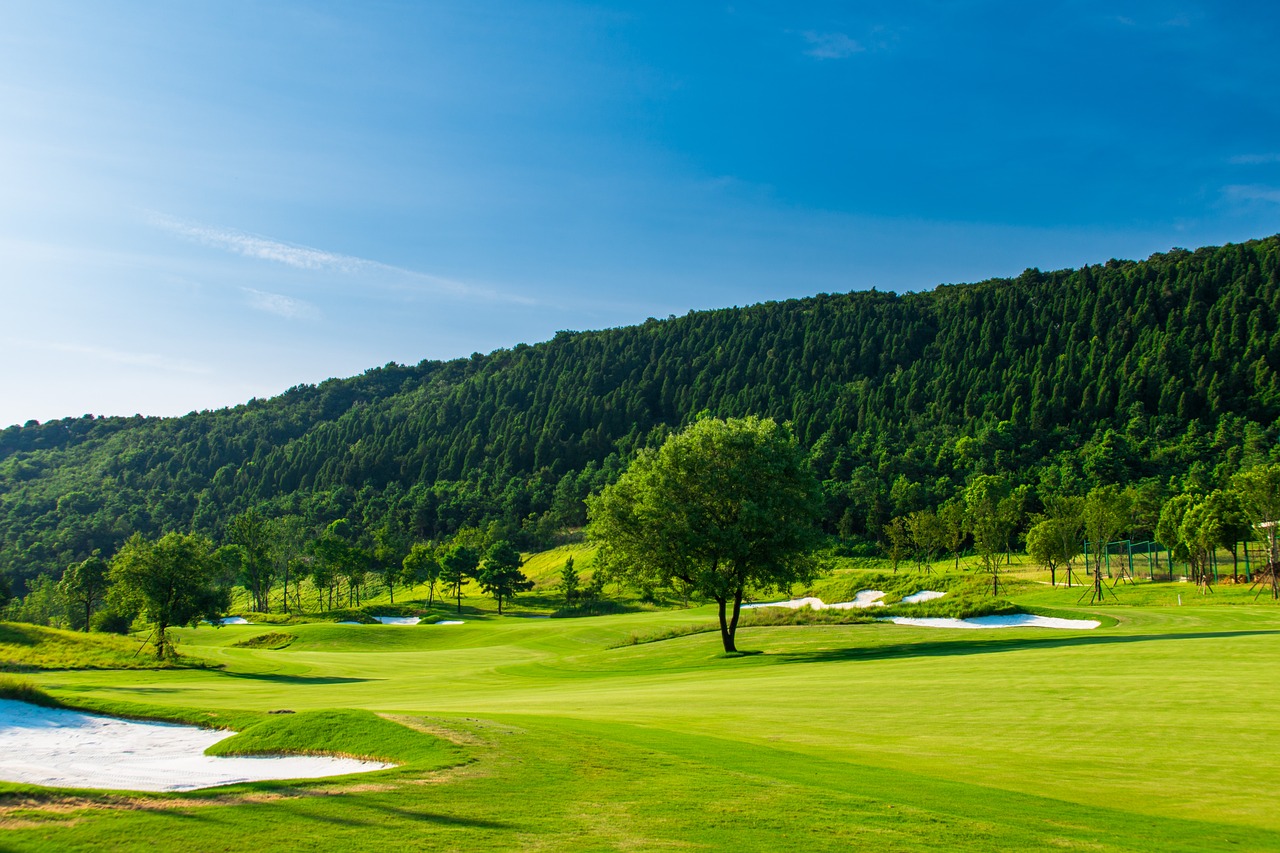 Image - green golf blue sky white cloud