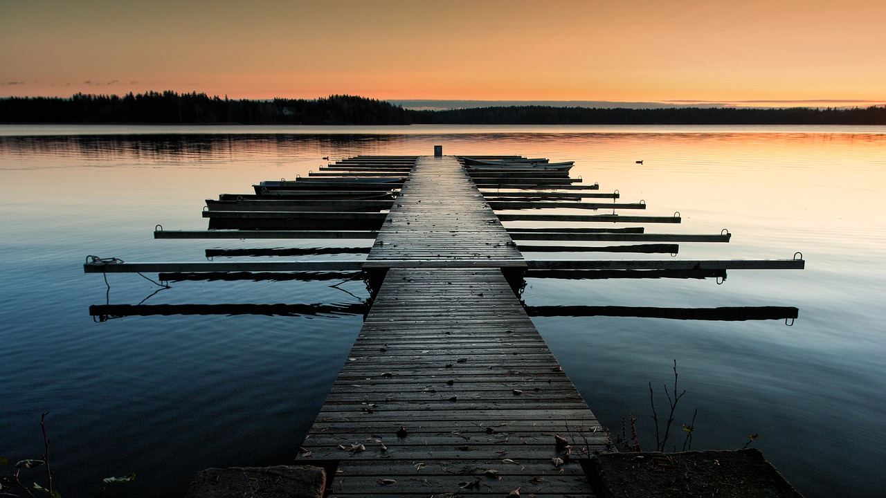 Image - pier sunset lake water autumn