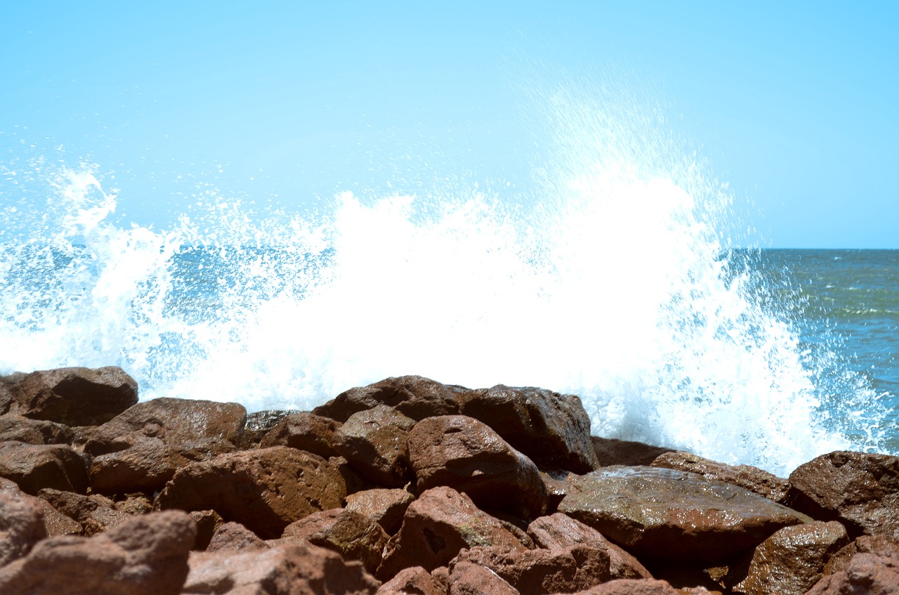 Image - wave breeze sea rocks beach blue