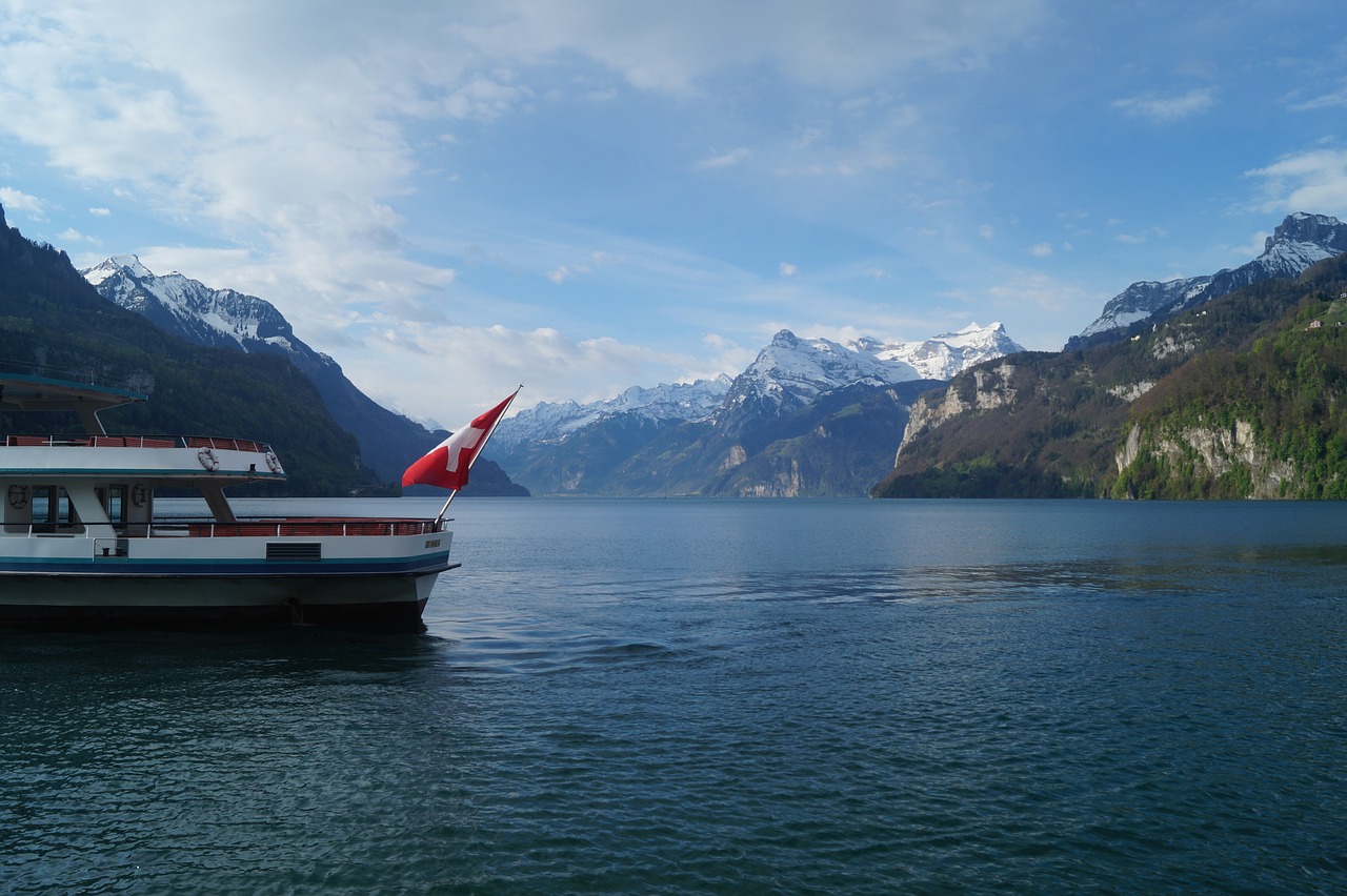 Image - switzerland mountain boat water