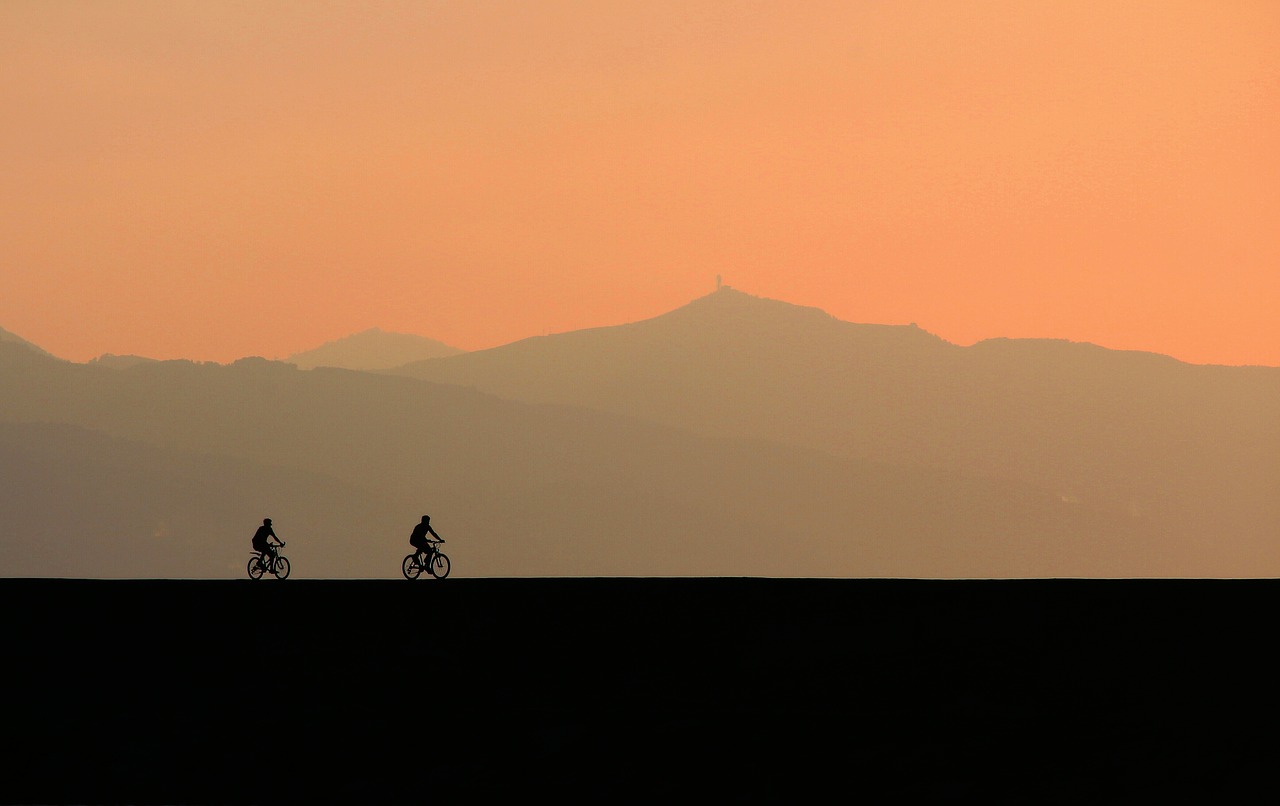 Image - sunset silhouette bicycle mountain