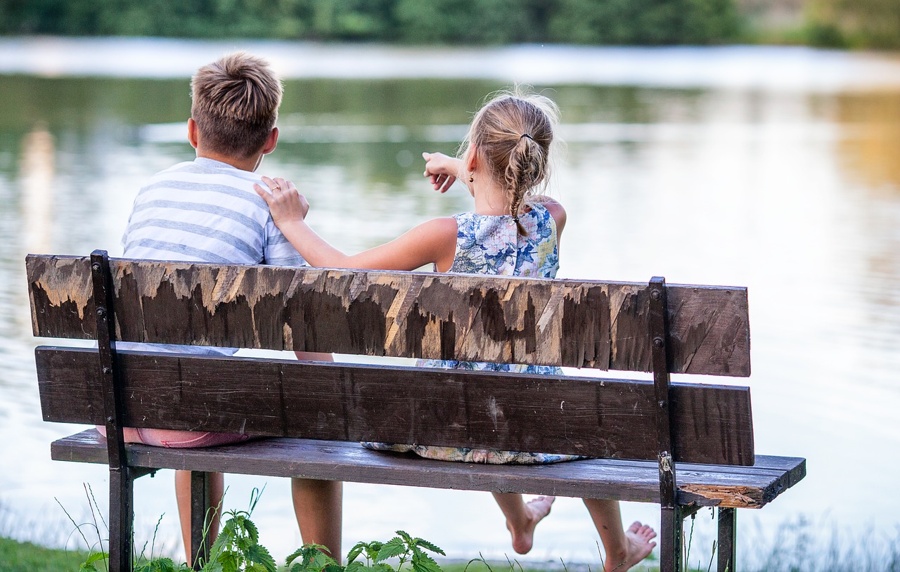 Image - children bench romance view nature