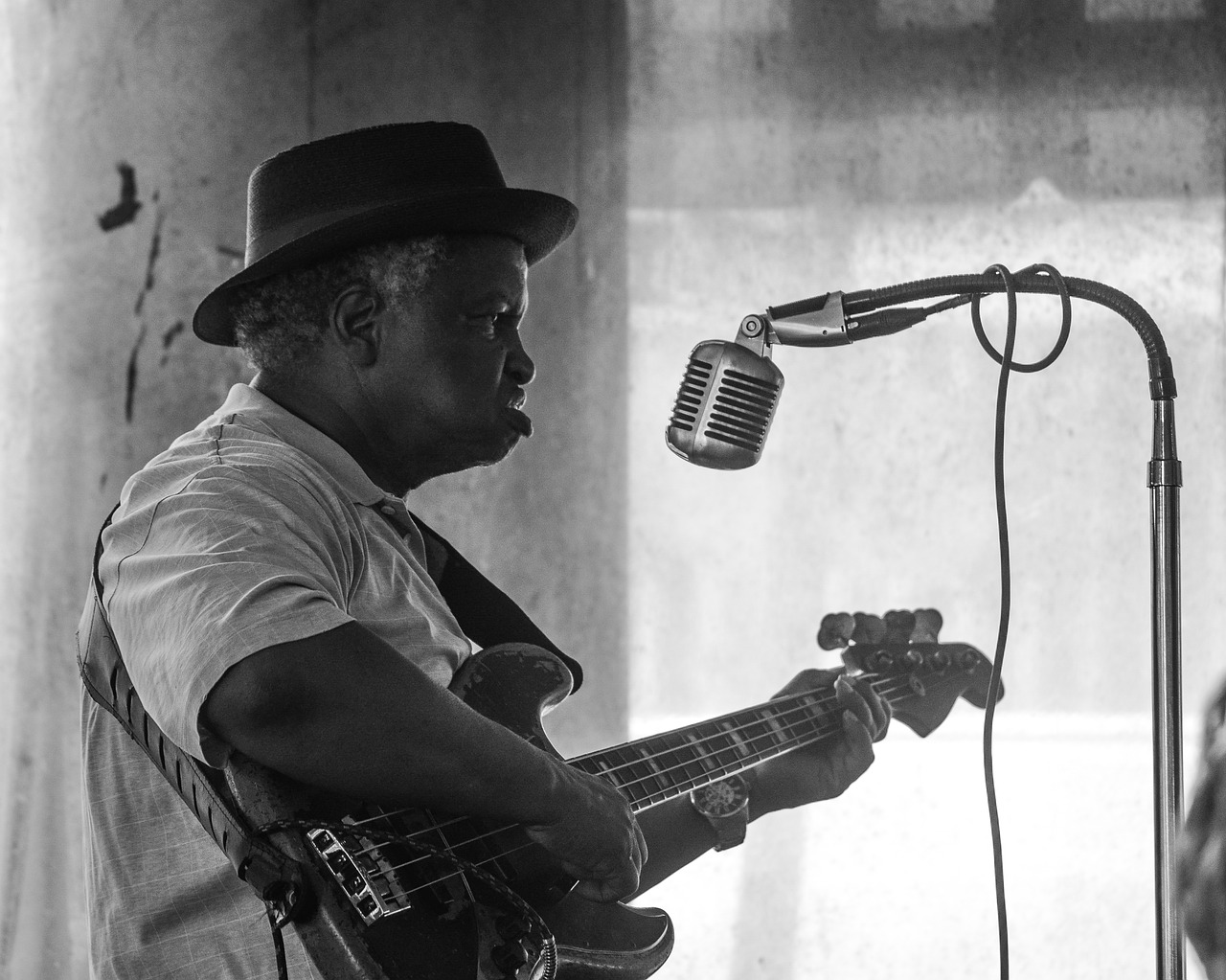 Image - musician black and white microphone